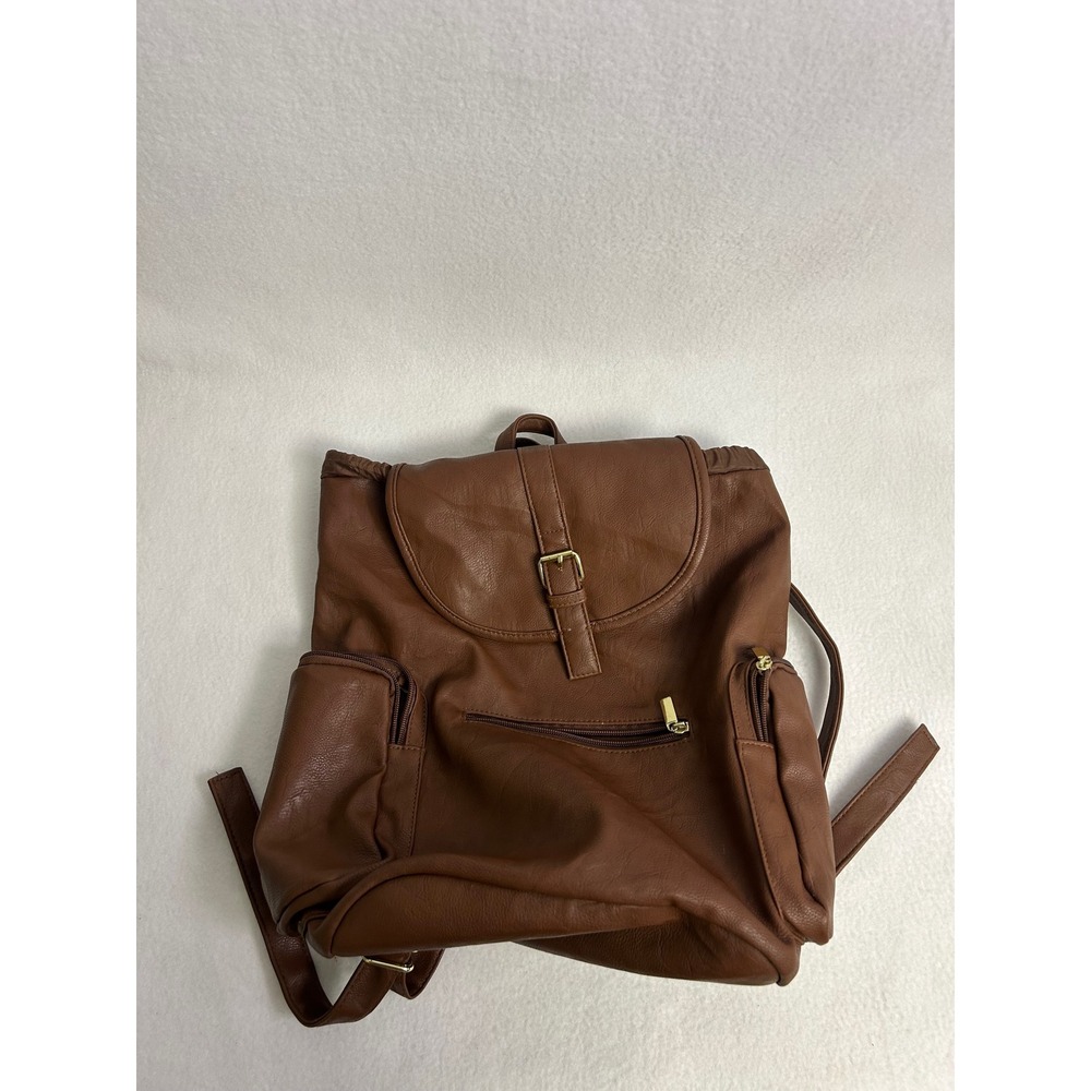 Dark Academia Brown Faux Leather Drawstring Backpack NB151158 Womens OS Bag